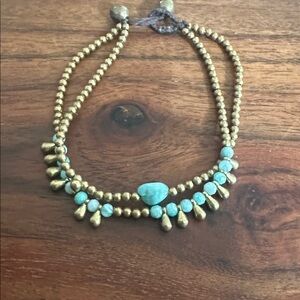 Amazonite and Brass Beaded Bracelet or Anklet